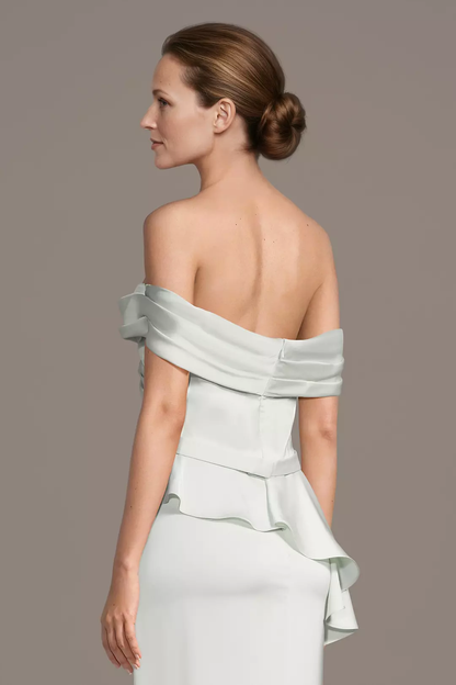 Sophisticated Off-the-Shoulder Mother of the Bride Dress with Ruffle Peplum and Rhinestone Belt