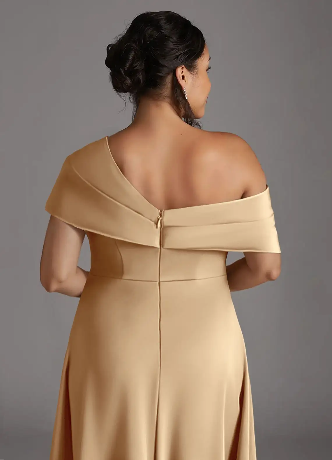 Sophisticated Satin Asymmetrical One-Shoulder Pleated Side Slit Zipper Back Floor-Length Mother of the Bride Dress