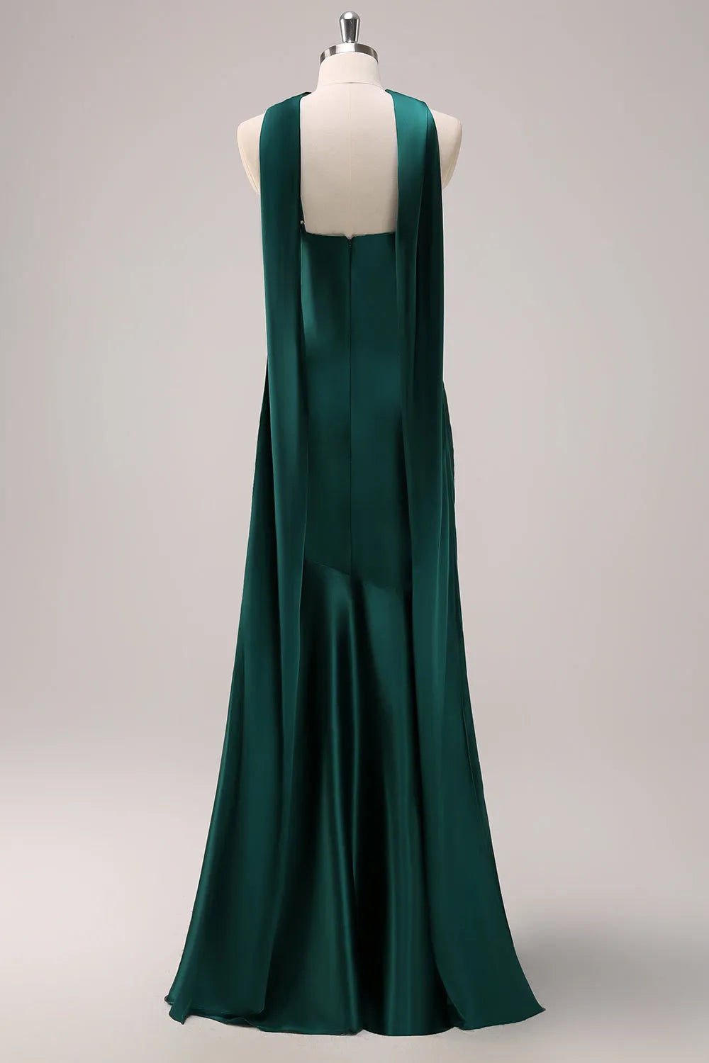 Sophisticated Satin Sheath Halter Neck Tie Detail Sleeveless Zipper Back Floor-Length Formal Evening Dresses