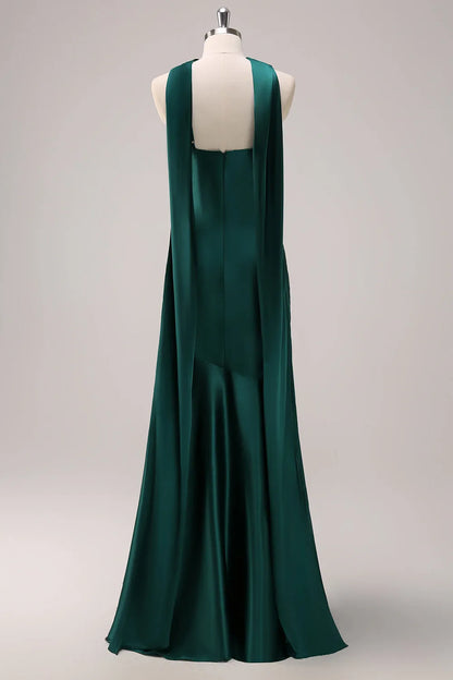 Sophisticated Satin Sheath Halter Neck Tie Detail Sleeveless Zipper Back Floor-Length Formal Evening Dresses