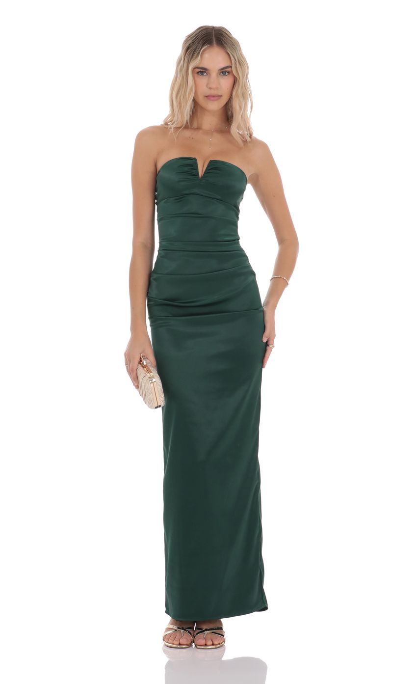Sophisticated Strapless Sweetheart Neck Emerald Green Satin Evening Dress with Ruched Bodice & Mermaid Hem