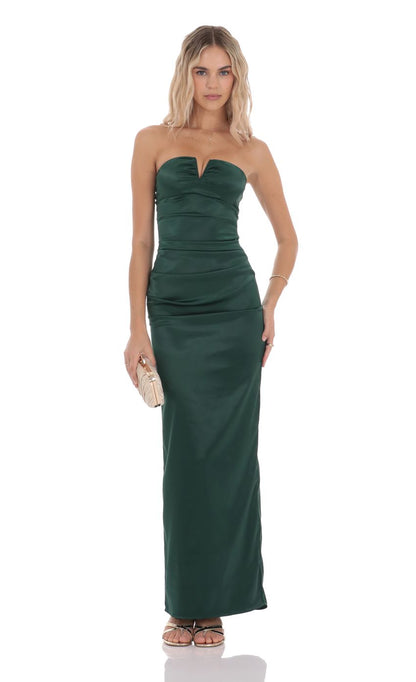 Sophisticated Strapless Sweetheart Neck Emerald Green Satin Evening Dress with Ruched Bodice & Mermaid Hem