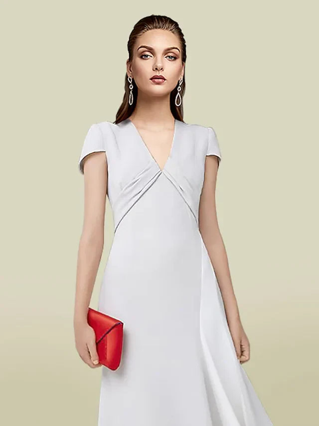Sophisticated Satin A-Line V-Neck Cap Sleeve Zipper Back Floor-Length Mother of the Bride Dresses