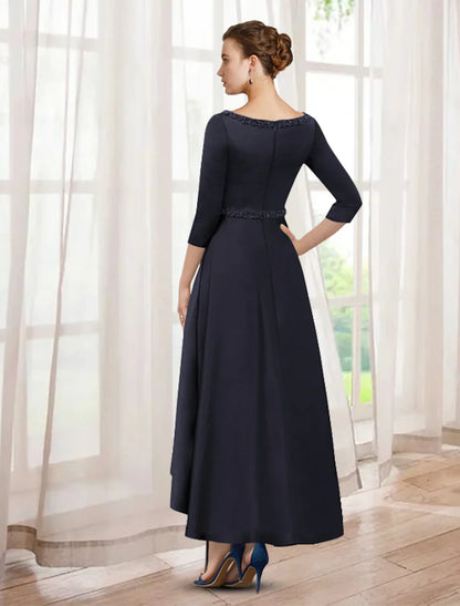 Sophisticated Satin A-Line V-Neck Three-Quarter Sleeve Closed Back High-Low Mother of the Bride Dresses
