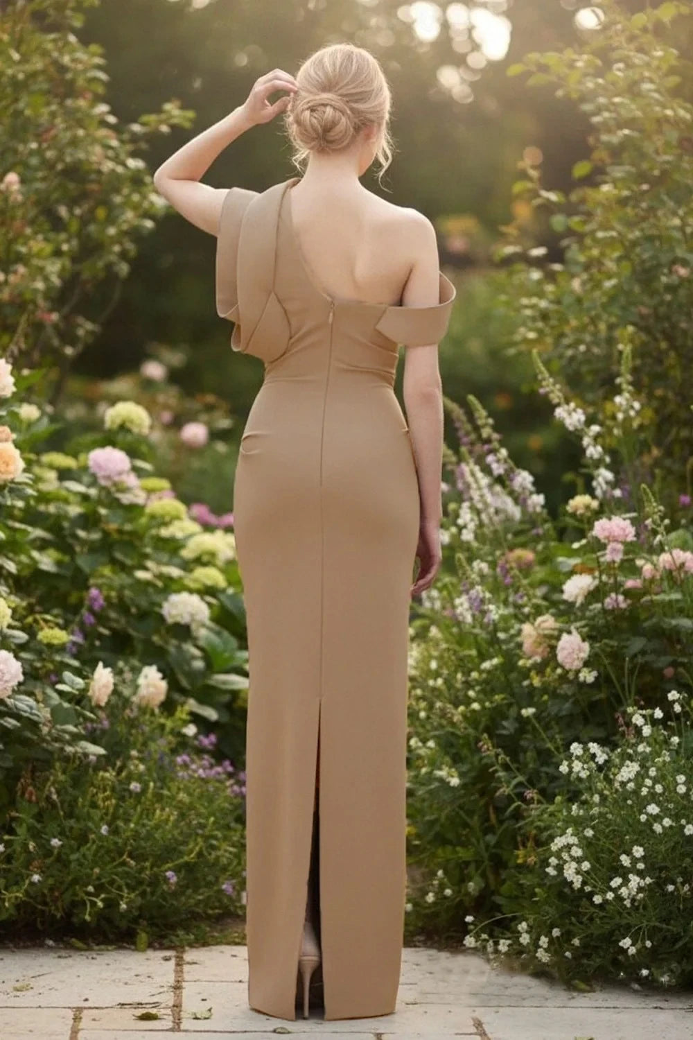 Sophisticated Satin Mermaid One-Shoulder Draped Slit Back Floor-Length Evening Dresses