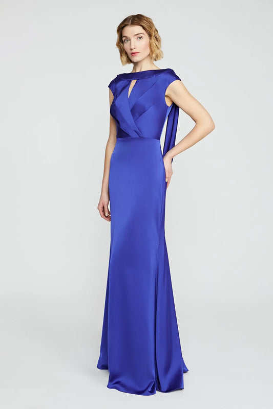 Sophisticated Satin Mermaid With Sleeves Boat Neck Draped Back Floor-Length Prom Dresses