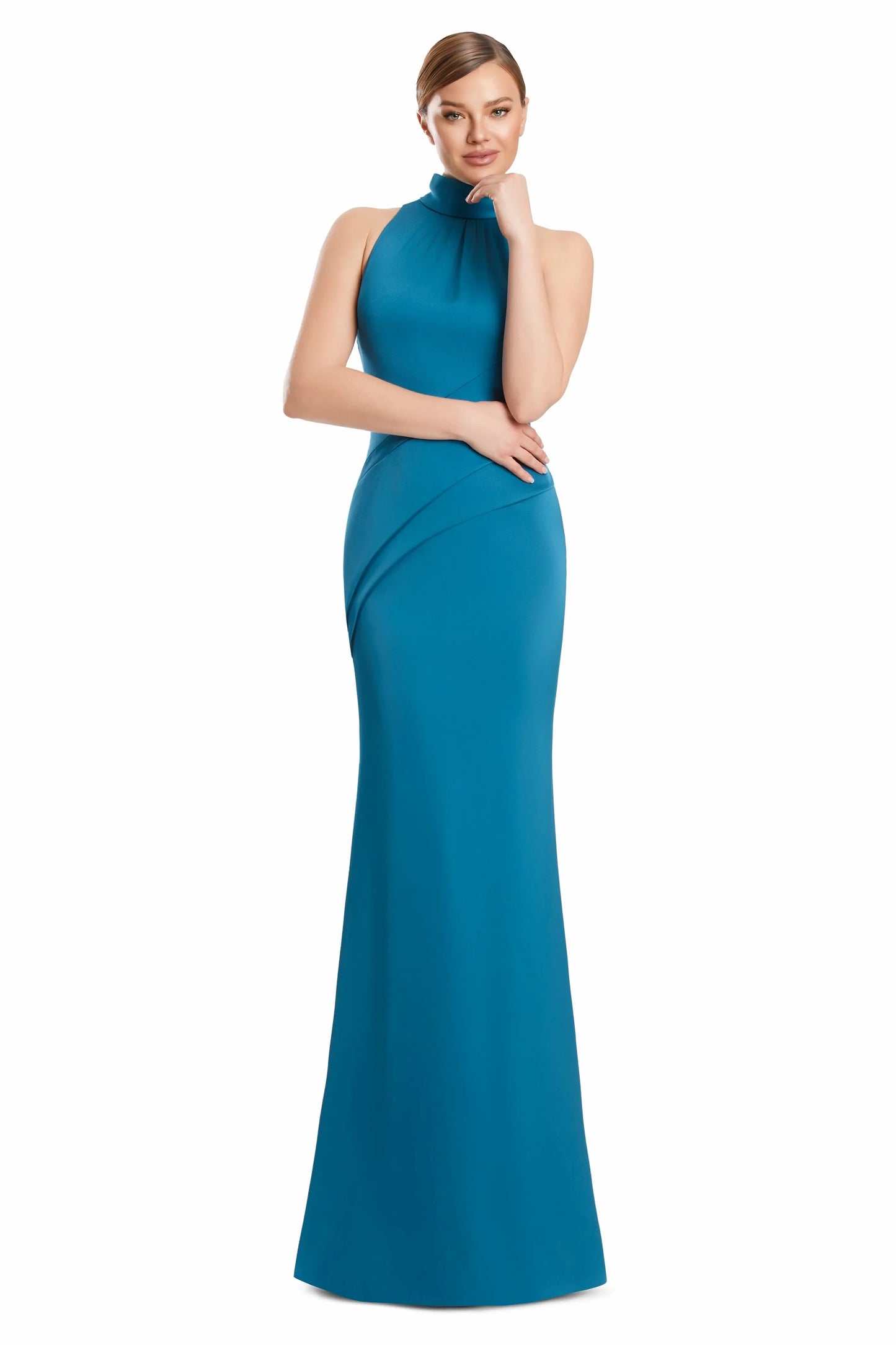 Sophisticated Satin Sheath Halter Sleeveless Button-Back Floor-Length Mother of the Bride Dresses