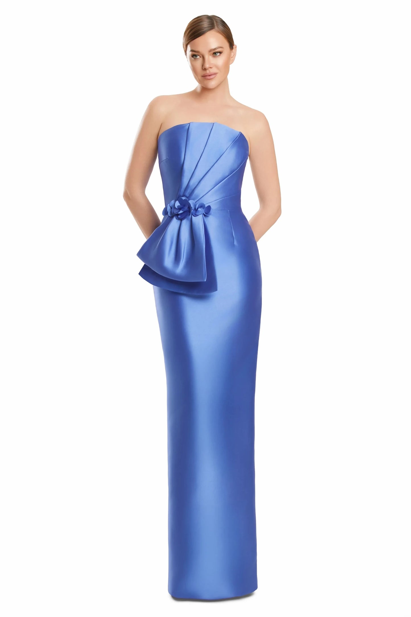 Sophisticated Satin Sheath Strapless Sleeveless Bow Back Floor-Length Mother of the Bride Dresses