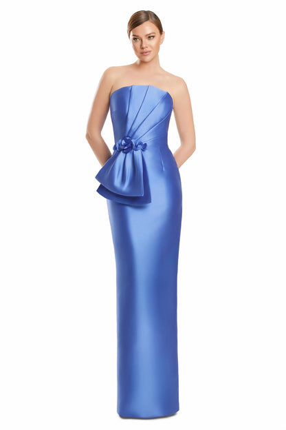 Sophisticated Satin Sheath Strapless Sleeveless Bow Back Floor-Length Mother of the Bride Dresses