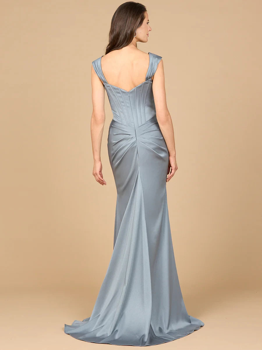 Sophisticated Satin Sheath Sweetheart Neck Cap Sleeve Open Back Floor Length Evening Dresses