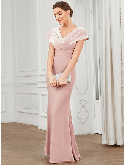 Sophisticated Velvet Mermaid V-Neck Cap Sleeves Low V-Back Floor-Length Prom Dresses