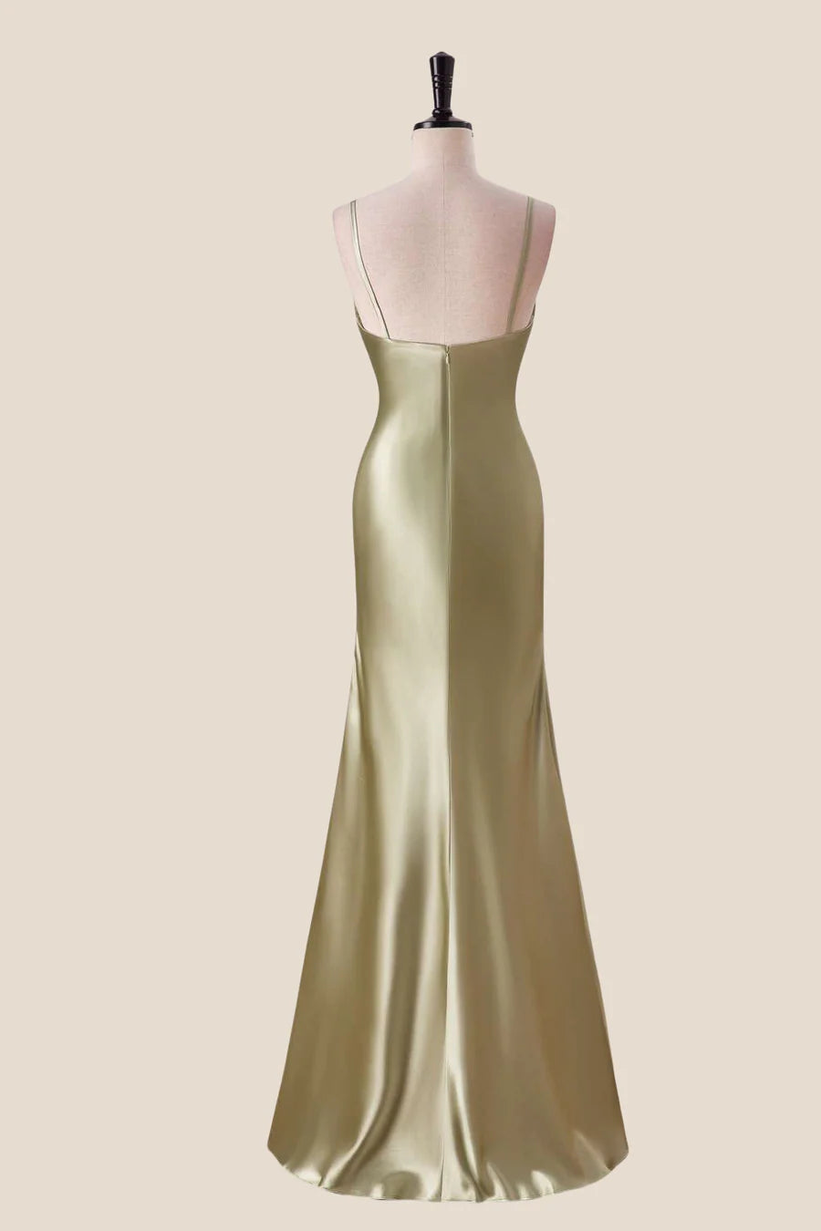 Spaghetti Strap V-Neck Satin Mermaid Evening Dress