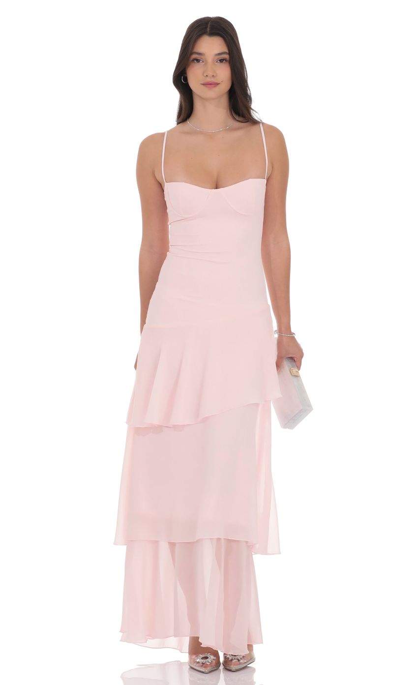 Spaghetti Strap Sweetheart Neck Tiered Ruffle Maxi Evening Dresses with Chiffon Skirt