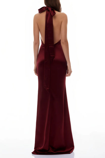 Sparkling Fitted Halter Neck Sleeveless Open Back Floor Length Evening Dress