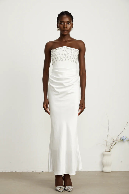 Sparkling Strapless Sleeveless Open Back Mermaid Hem Floor Length Evening Dress
