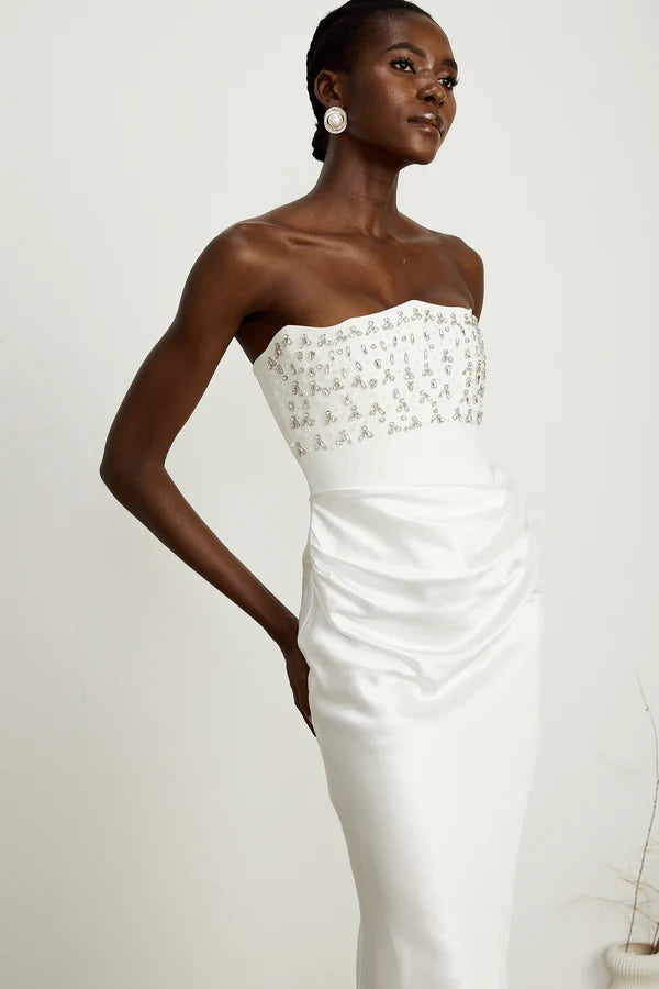 Sparkling Strapless Sleeveless Open Back Mermaid Hem Floor Length Evening Dress