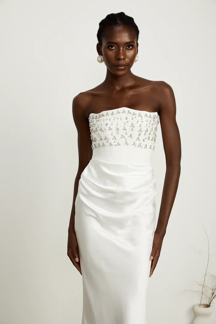 Sparkling Strapless Sleeveless Open Back Mermaid Hem Floor Length Evening Dress
