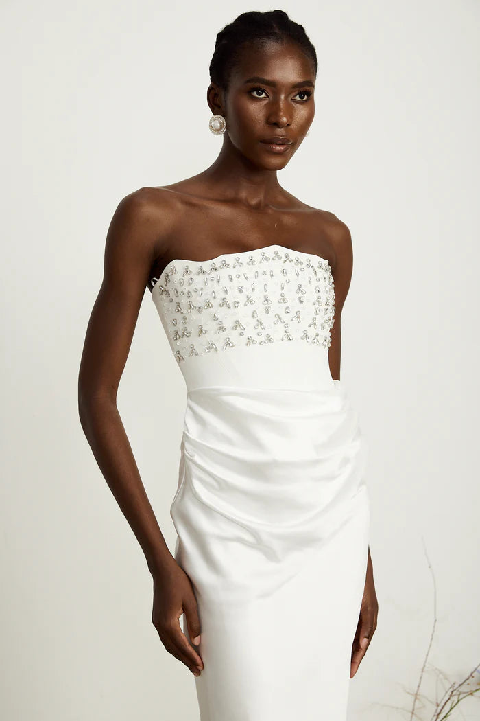 Sparkling Strapless Sleeveless Open Back Mermaid Hem Floor Length Evening Dress