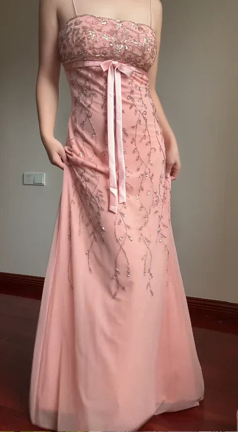 Sparkling Chiffon A-Line Sweetheart Spaghetti Straps Zipper Back Floor-Length Prom Dresses