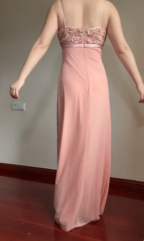 Sparkling Chiffon A-Line Sweetheart Spaghetti Straps Zipper Back Floor-Length Prom Dresses
