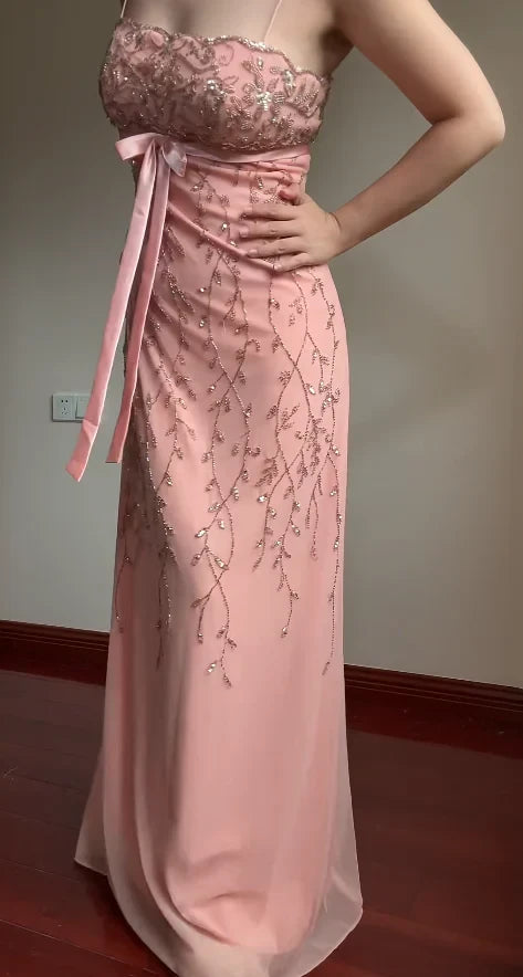 Sparkling Chiffon A-Line Sweetheart Spaghetti Straps Zipper Back Floor-Length Prom Dresses