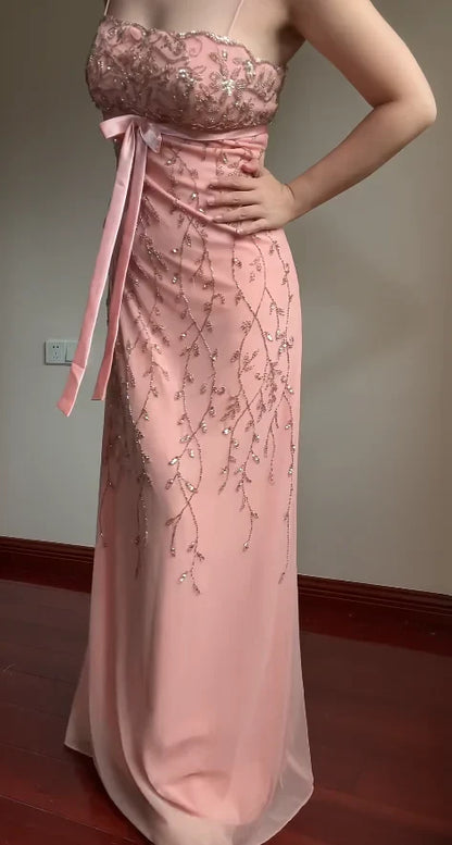Sparkling Chiffon A-Line Sweetheart Spaghetti Straps Zipper Back Floor-Length Prom Dresses