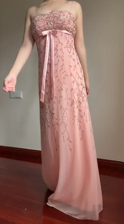 Sparkling Chiffon A-Line Sweetheart Spaghetti Straps Zipper Back Floor-Length Prom Dresses