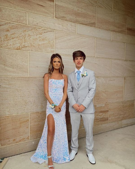Sparkling Mermaid Strapless Sleeveless Lace Up Back Slit Floor Length Prom Dress