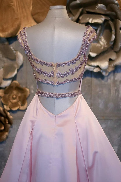 Sparkling Satin A-Line Sweetheart Cap Sleeve Open Back Short Pink Homecoming Dress