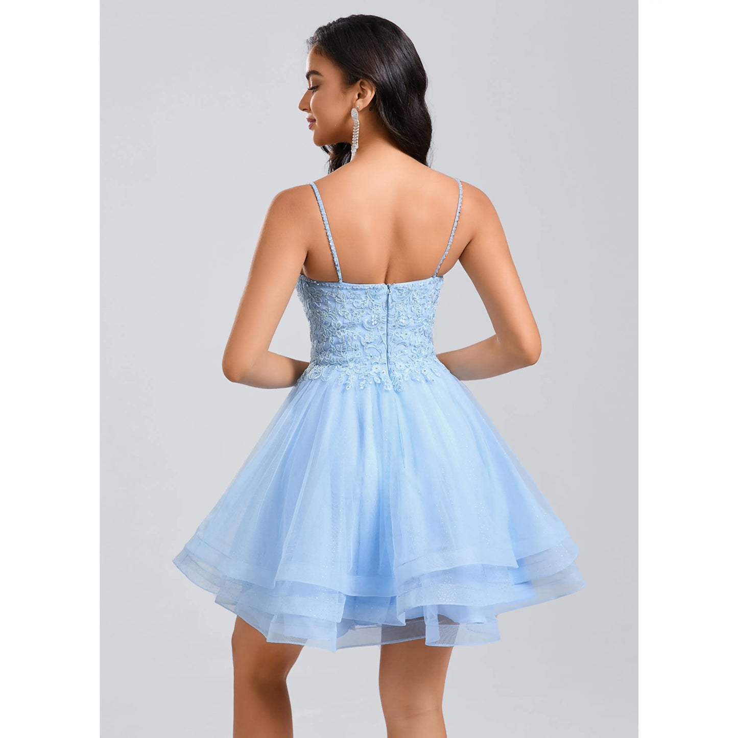 Sparkling Tulle Lace A-Line Sweetheart Spaghetti Strap Zipper Back Short Mini Homecoming Dresses