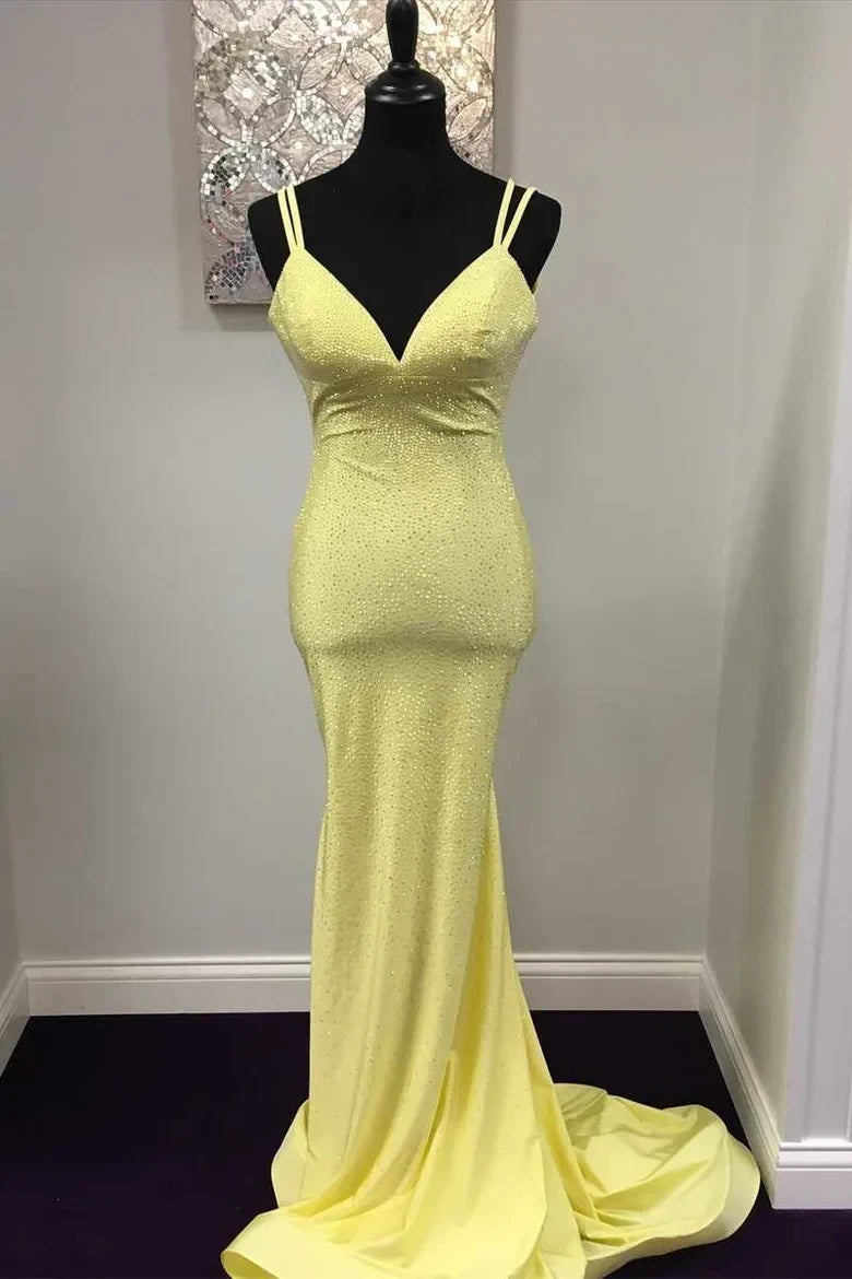 Sparkly Sequin Mermaid V-Neck Sleeveless Criss-Cross Open Back Floor-Length Evening Dresses
