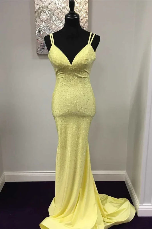 Sparkly Sequin Mermaid V-Neck Sleeveless Criss-Cross Open Back Floor-Length Evening Dresses