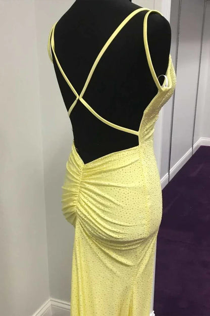 Sparkly Sequin Mermaid V-Neck Sleeveless Criss-Cross Open Back Floor-Length Evening Dresses