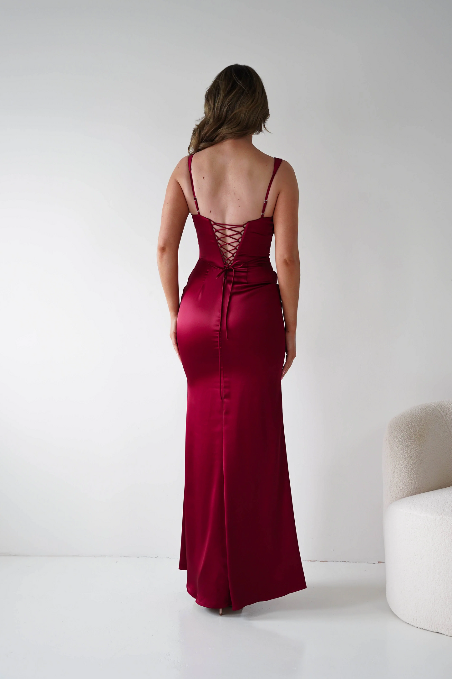Square Neck Ruched Satin Mermaid Prom Dress with Lace-Up Back
