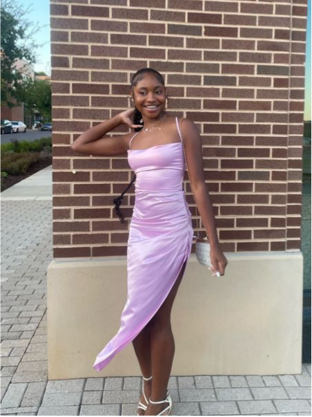 Square Neck Spaghetti Strap Crisscross Back Ruched Slit Midi Prom Dresses