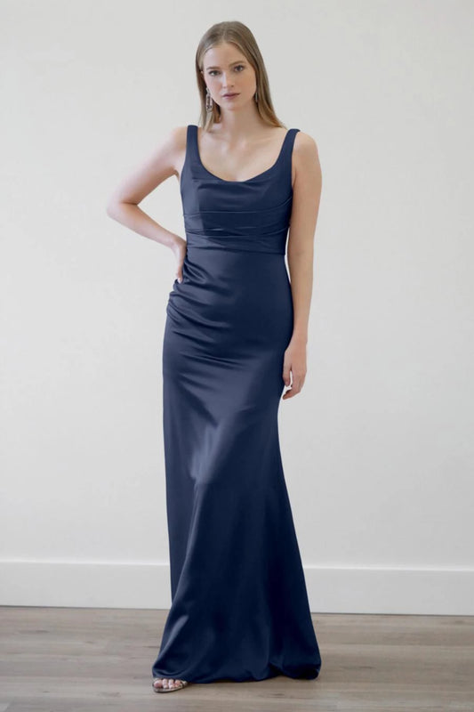 Square neckline off shoulder sleeveless backless and floor length evening dress