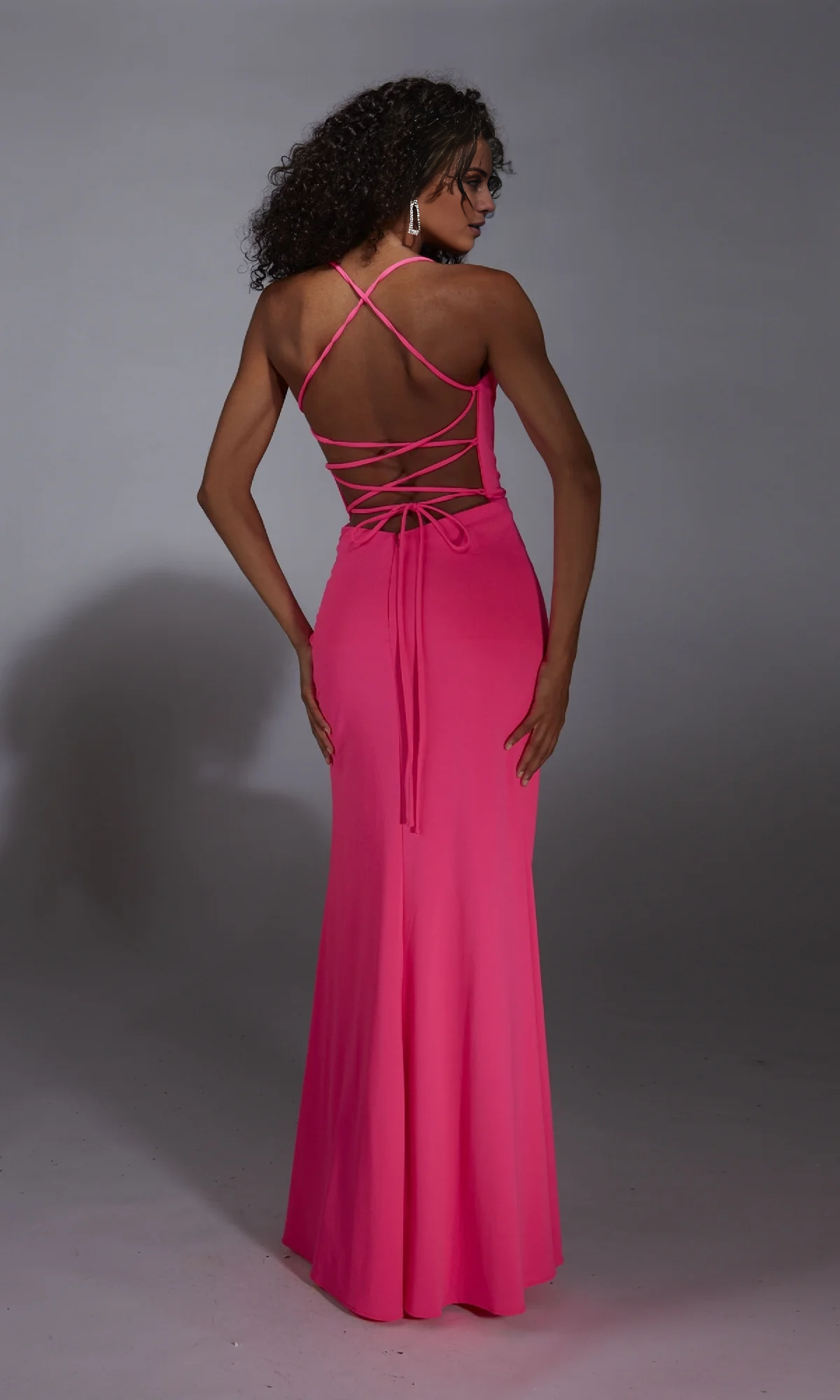 Square neckline off shoulder sleeveless thin shoulder strap backless side slit and floor length Prom dress