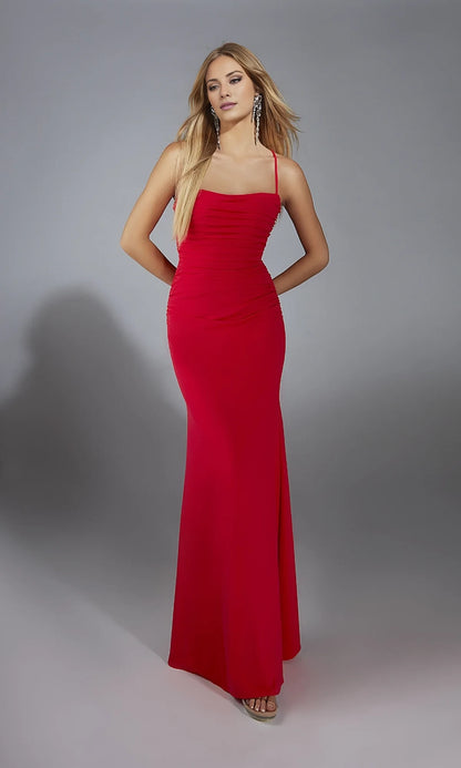 Square neckline off shoulder sleeveless thin shoulder straps backless and floor length Prom dress