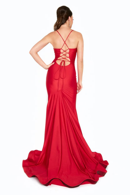 Square neckline thin shoulder straps backless and floor length evening dress