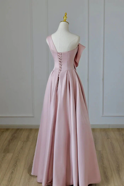 Lustrous Satin A-Line Strapless Bow-Detail Floor-Length Prom Dress for Women