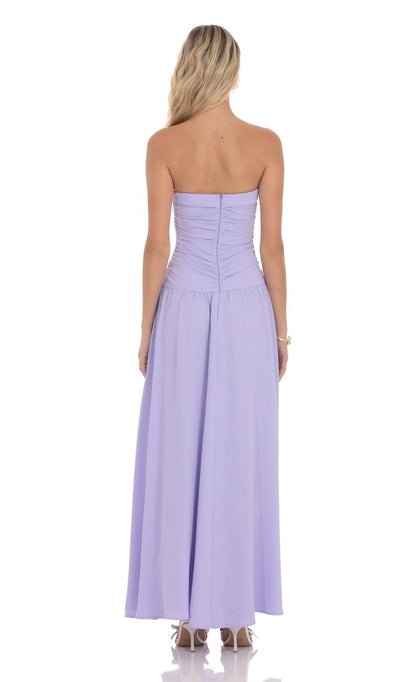 Strapless Ruched Bodice Evening Dress with A-Line Maxi Skirt