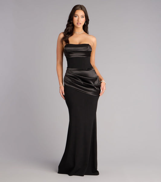 Strapless Satin-Trimmed Mermaid Corset Lace-Up Floor Length Evening Dress