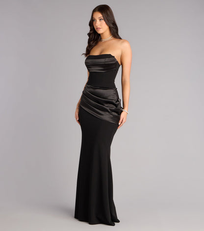 Chic Satin Mermaid Strapless Corset Lace-Up Floor-Length Evening Gown