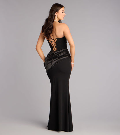 Chic Satin Mermaid Strapless Corset Lace-Up Floor-Length Evening Gown