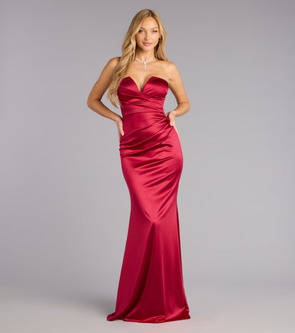 Elegant Satin Mermaid Deep V-Neck Ruched Floor-Length Evening Dress