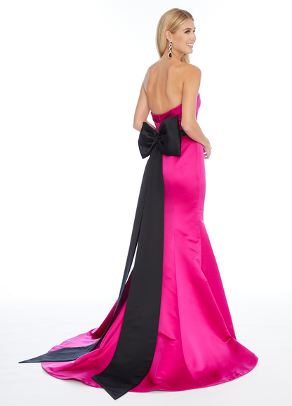 Strapless Satin Mermaid Prom Dress With Black Bow