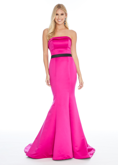 Strapless Satin Mermaid Prom Dress With Black Bow