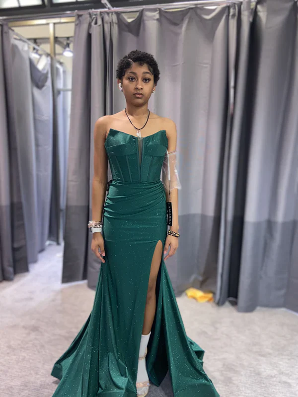 Glamorous Glitter Mermaid Strapless Sweetheart Corset-Back High-Slit Floor-Length Prom Dress