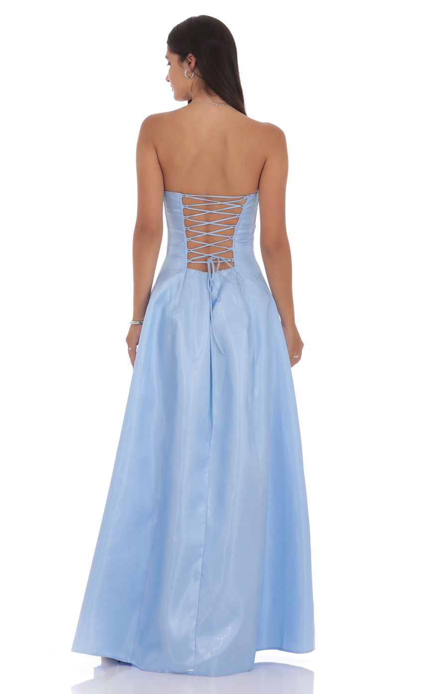 Strapless Sweetheart Neck Lace-up Back A-line Floor-length Evening Dresses with Shiny Taffeta Fabric