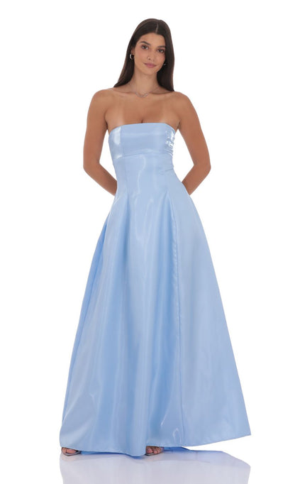 Strapless Sweetheart Neck Lace-up Back A-line Floor-length Evening Dresses with Shiny Taffeta Fabric